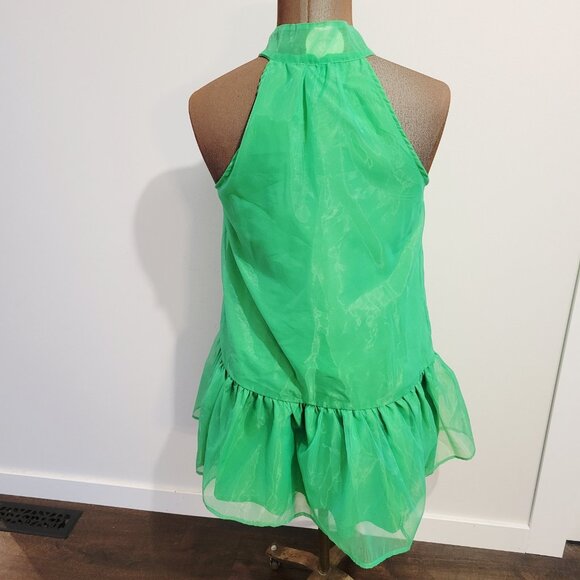 TCEC Hot Green Sleeveless Dress Bow Ribbon Neck Tie Ruffle Size Large - Picture 4 of 7